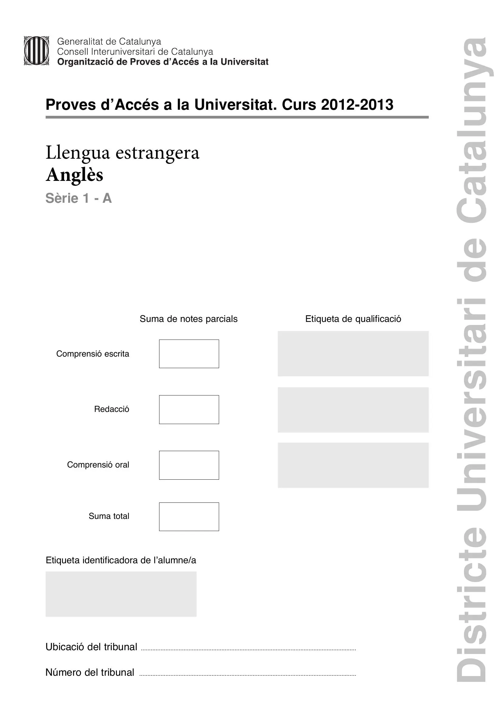 Examen de Anglès Setembre 2013