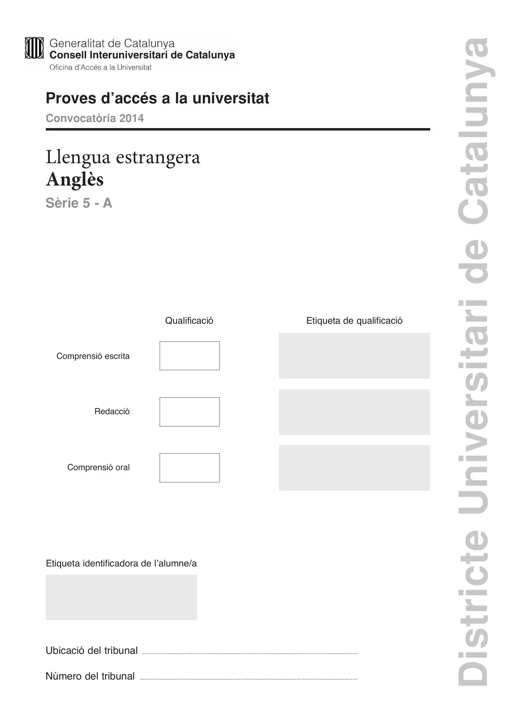Examen de Anglès Setembre 2014